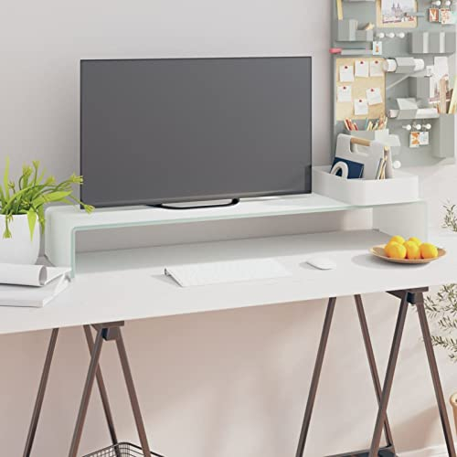 Tidyard Glas Monitorst?nder | TV Glasaufsatz Monitor Erh?Hung | Wei? 100 x 30 x 13 cm 12mm