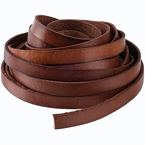 RUBY Lederband Flach，Lederriemen Flach，Lederbänder，Lederriemen Meterware,Lederband breit,Leder meterware (Braun Gelb-10mm*2mm)