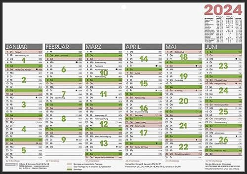BRUNNEN Jahreskalender 2024 1 Seite = 6 Monate A4 quer weiß