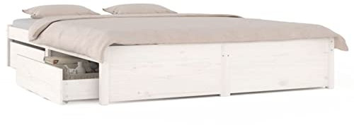 Tidyard Massivholzbett Polsterbett Holzbett Bettgestell Bett mit 4 Schubladen Schlafzimmerbett Bettrahmen Schlafzimmermöbel Seniorenbett Bettschublade 140 x 190 cm (B x L),Massives Kiefernholz,Weiß