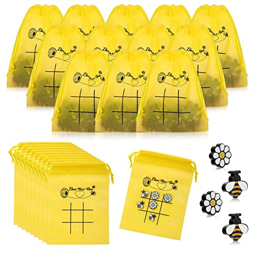 Sumind 36 Sets Bee Tic Tac Toe Game Bee Party Favors for Kid Mini Flowers Honeybee Drawstring Gift Bags for Boys Girls Back to School Birthday Baby Shower Classroom Party Supplies