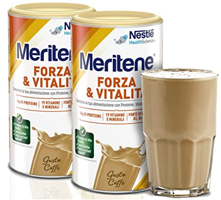Meritene Forza & Vitalità gusto caffè, bevanda alimentare in polvere | Arricchito di Vitamine, Minerali e Proteine |Rafforza il tuo Sistema Immunitario e la Salute delle Ossa |Barattolo da 2x270g