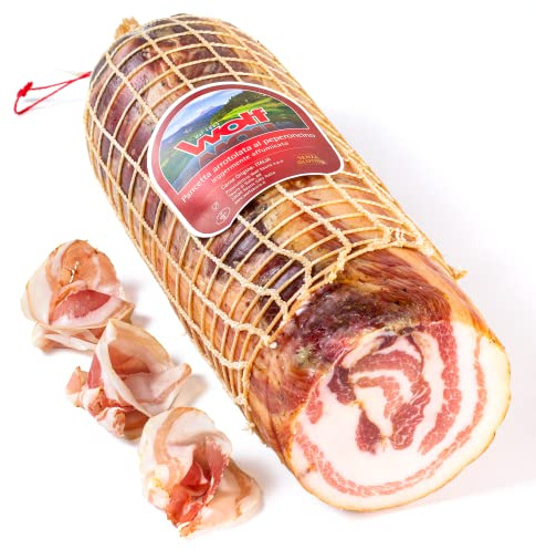 Wolf, Chili gerollter Speck, Scheibe, Leicht geräuchert mit Buchenholz, 100% italienisches Landfleisch, Glutenfrei, Vakuumverpackt, 1 kg (mind. Nettogewicht garantiert)