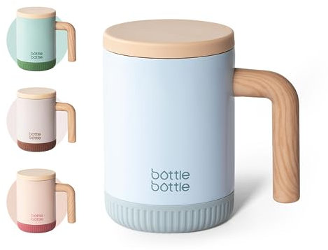 BOTTLE BOTTLE Mug avec couvercle 0,4 l (0,4 L), élégant, gobelet, couvercle, anti-déversement, en acier inoxydable, isotherme, isolé, à froid, pour café, boisson directe, étudiants, femmes, hommes,