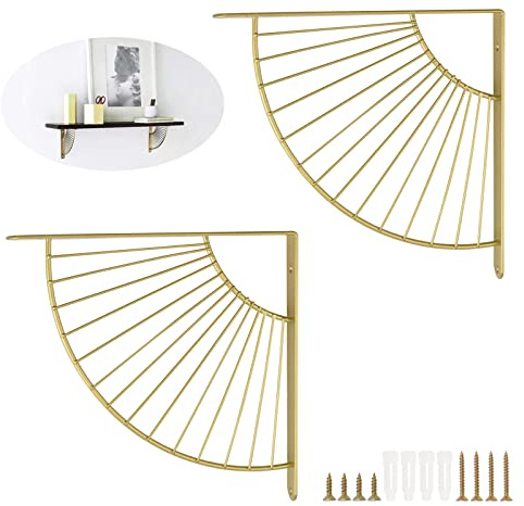 MOROBOR 2 Stück Metall-Handwerk, goldene Halterung, schwebende Regale, fächerförmige Regalhalterungen, Wandbehang, Dekoration, Sektorhalterung für Zuhause, Büro, Restaurant, Dekoration, Gold, 25 cm