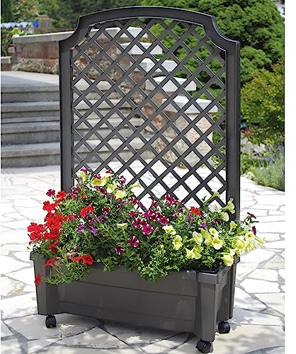 NYVI Pflanzkasten NYVIGreen 79x35x134 cm 42 Liter mit Bewässerungssystem & Spalier - Pflanzkübel aus wetterfestem & recyceltem Kunststoff - Pflegeleicht, Steckmontage ohne Werkzeug, Farbe:Anthrazit