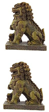 Abaodam Simulation Löwenskulptur 2 Stück Harz Ornament Mikrolandschaft Dekoration Chinesischer Stil Feng Shui Aquarium Zubehör
