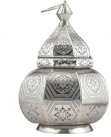 Marrakech - Lámpara de mesa y farol (metal, 30 cm), color plateado