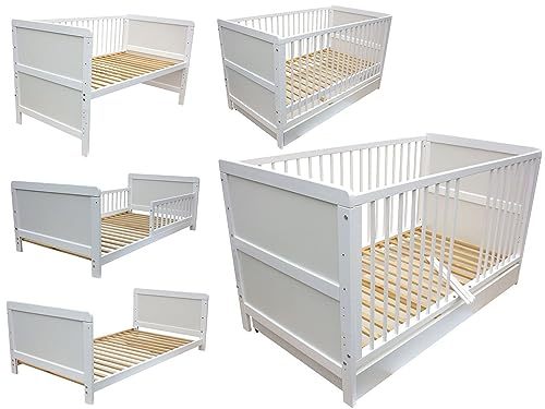Kinderbett Juniorbett Beistellbett Babybett 3in1 weiß mit Schublade