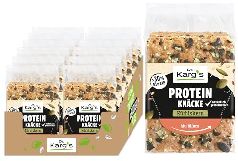 Dr. Karg’s Protein-Knäckebrot Kürbiskern - knusprig, vegan, mit mehr als 30% Protein & weniger Kohlenhydraten, proteinreich, extra viele Kürbiskerne, vegane Proteinquelle, ohne Zusatzstoffe, 12x150g