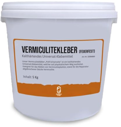 Vermiculite Kleber feuerfest [Menge 5 kg] - Für Vermiculite Platten - Kleber 1.350 °C hitzebeständig - Reparieren, Kleben, Fixieren - Hochtemperaturkleber Kaminkleber Ofenkleber