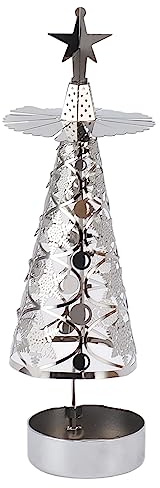 LKPOMI Rotierendes Kerzenständer-Set aus Metall, Weihnachtsbaum-Teelicht-Kerzenhalter, Weihnachtskerzen, Karussell-Spinner für Romantische Hochzeit, Weihnachtsfeier(Silberne Schneeflocke)