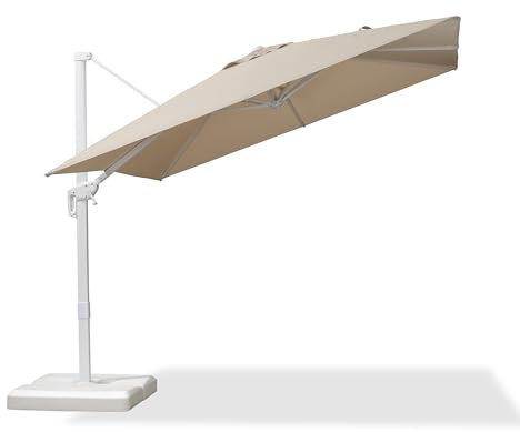 PURPLE LEAF 2.7 X 2.7 M Garden Cantilever Parasol, Large Square Patio Umbrella with White Frame, Crank Handle and Tilt for Balcony and Outdoor, Beige