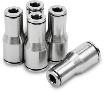 Bwintech 5 Stück 8mm bis 10mm Schlauch AD vernickelt Messing gerade Reduktion Push-to-Connect Pneumatische Push-Lock-Verschraubung