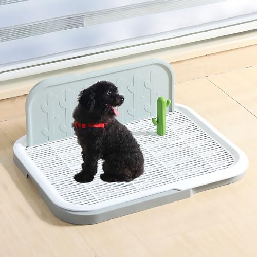 Pucaru Große Hundetoilette, Hundetöpfchen-Trainingstablett mit Spritzwand, Hundeurin-Pad-Halter, mit Abnehmbarem Gitter und Säule