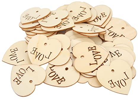 50 Stück Holzscheiben in Liebesform, herzförmige Holzscheiben, Holzanhänger mit Löchern, glatte Oberfläche, niedliche Form, DIY-Holzknöpfe für Heimdekoration, Handwerk, Geschenke