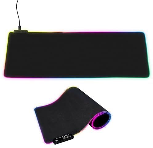 DAWRIS Tappetino per mouse da gaming, RGB, 800 x 300 mm, XXL per gaming, 14 modalità di illuminazione, 7 LED, impermeabile, antiscivolo, per tastiera, computer, PC, giocatore, scrivania, nero