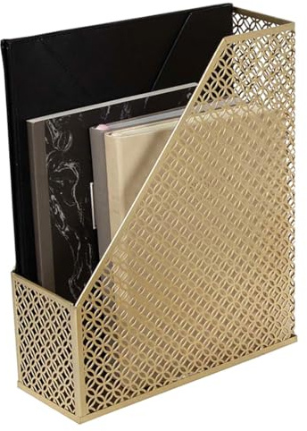 BLU MONACO Goldener Zeitschriftensammler – dekorativer Zeitschriften-Organizer aus Metall für Schreibtisch, Regale und Büro – Vertikaler Buchhalter, Aktenaufbewahrungskorb & Papier-Organizer –