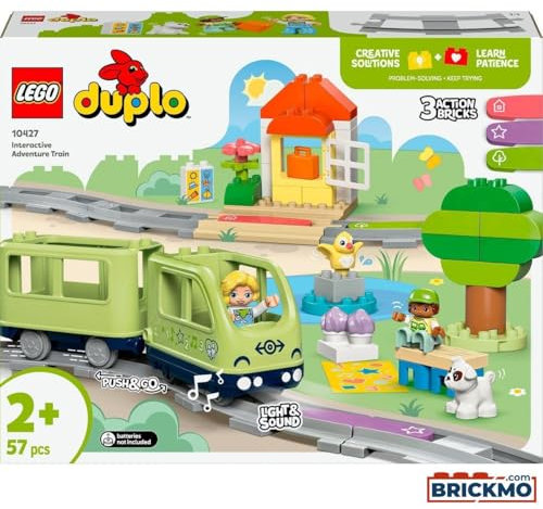 LEGO DUPLO Interaktive Abenteuer-Eisenbahn - Lernspielzeug für Kleinkinder ab 2 Jahren – 14 Gleisstücke, Aktionssteine mit Geräuschen und 4 Spielfiguren – Geschenkidee für Jungen & Mädchen - 10427