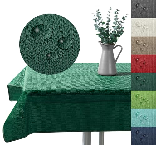 Outdoor Tischdecke Gartentischdecke wasserfest wetterbeständig rutschfest waschbar Outdoortischdecke Weichschaum Garten Balkon Camping Party Tischdeko Typ883 dunkelgrün 130x160 cm eckig