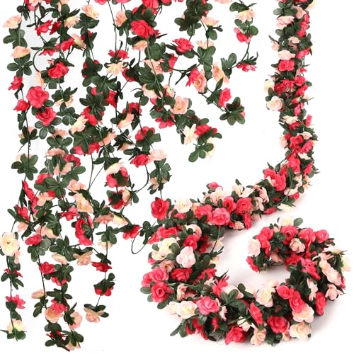 Alotiki 16 Pcs 131.2 FT Flower Garland,Rose Garland,Pink Flower Vines for Decoration, Wedding, Garden, Wall Decoration,Backdrop,Bedroom,Birthday Party