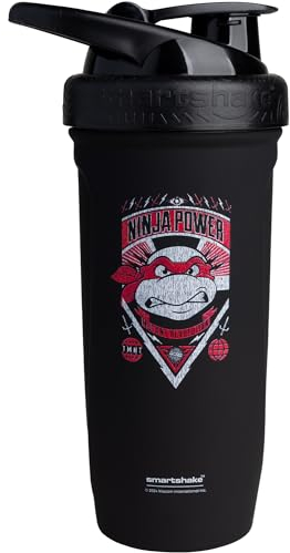 smartshake TMNT Ninja Power Reforce Stainless Steel Protein Shaker Bottle 900 ml | 30 oz - Leakproof Screw-on Lid - BPA Free - Unisex - Black