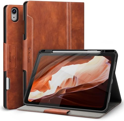 Antbox Hülle für iPad Air 13 Zoll M4/M3/M2 (2026/2025/2024) Braun | PU Leder, Integrierter Stifthalter, Multi-Winkel-Ständer, Auto Schlaf/Wach Funktion, Pencil Pro/USB-C kompatibel
