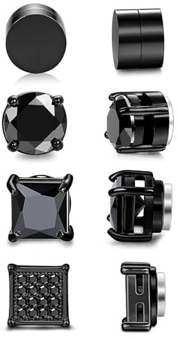 APMGONT Magnet Ohrstecker 4 Paare Magnetohrringe Fake Ohrrings Magnet Ohrringe Herren Edelstahl Magnetische Ohrstecker Ohrringe Intarsien Nicht Durchbohrend Hypoallergen Ohrringes für Männer (6 mm)