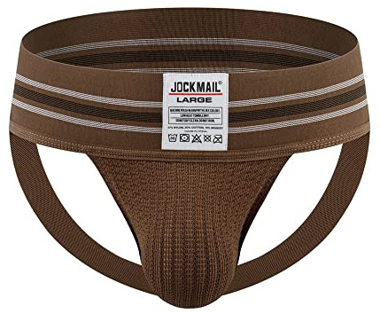 JOCKMAIL Suspensorios para Hombre Jockstrap Deportivo Tanga Ropa Interior Bikini Thong Calzoncillos (FR/ES, Letras, M, Regular, Regular, Marrón)