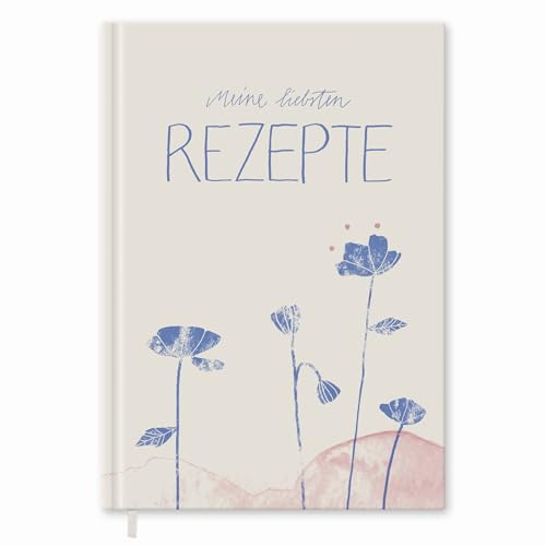 Eine der Guten Rezeptbuch - Meine liebsten Rezepte - zum Selberschreiben, blanko DIY Kochbuch & Backbuch, FSC Papier, 17x24 cm Hardcover, Creme Blau Rosa | Kompaktes 17x24 cm Hardcover, für 40 bis 80 eigene Rezepte, strukturierte Rezeptseiten, 92 Seiten, 120 g FSC-Papier