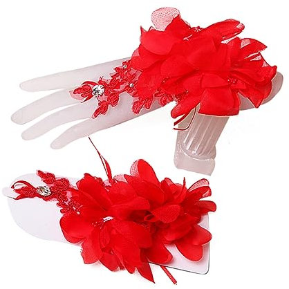 GALPADA 1paar Koreanische Braut Handschuhe Mit Blumenmotiv Und Strass Elegante Hochzeits-handschuhe Für Frauen Rote Kurze Brauthandschuhe Für Hochzeiten Und Besondere Anlässe