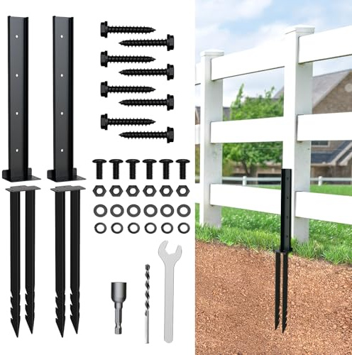 WELDUN Fence Post Repair Stakes Kit, Heavy Duty Metal Fence Post Nails, Fence Post Supports, Fixed Anchor Ground Nails for Repairing or Reinforcing Wooden Fence Posts, 2-Pack