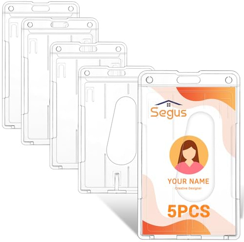 Segus Ausweishülle Hartplastik, 5 Stück Kartenhülle Hartplastik, Ausweishalter Transparent mit Daumenausschub, für Pässe Access Cards Student Ids (Vertikale)