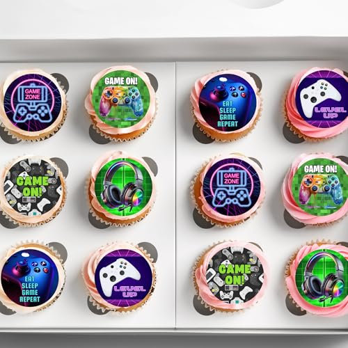 24 x Pre-Cut Game On Gamer Gaming Edible Cupcake Toppers Cake Decoration Fairy Cakes Premium Wafer Card