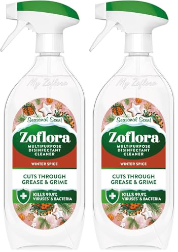 Zoflora Winter Spice Multipurpose Disinfectant Trigger Spray, 1 x 800ml, Antibacterial Multi-Surface Cleaner, Pet-Friendly, Kills 99.9% of Bacteria & Viruses (Pack of 2)