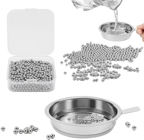 FULHANY Reinigungsperlen FüR Flaschen - Reinigungsperlen - Edelstahl Reinigungsperlen - Wiederverwendbar Mit Filterkorb, Geeignet FüR Karaffe, Vase, Weinflasche, Aufbewahrungstasche (1500 StüCk)