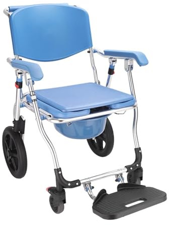 Toilettenstuhl Für Senioren Mit Rollen, Bequem Duschstuhl Mit Armlehnen Und Weicher Sitzfläche, Multifunktion Dusch Und Toilettenstuhl Klappbar Mit Bremse (Big Blue)