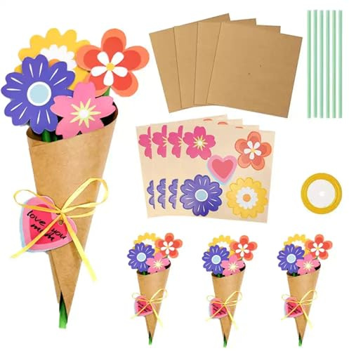 YMWALK Kit DIY Papier Bouquet de Fleur,Art Créatif en Papier pour la Fête des Mères,Journée des enseignants,Activité Manuelle Enfant, Fournitures pour Création de Cadeaux Origami (B-24 Pièces)