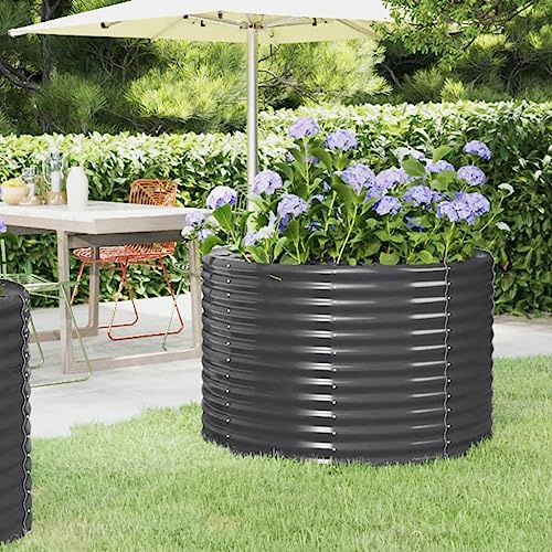 WKIEQACO Casa & Giardino,Mobili-Giardino Aiuola Sopraelevata Acciaio verniciato a Polvere 100x100x68 cm Antracite