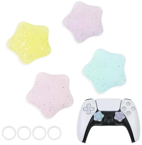 Flyingmage Glitter Star Switch 2 Joycon Thumb Grips Caps, 4 PCS Cute Kawaii 3D Silicone Analog Thumbstick Button Cover for PS5/PS4, Xbox Series X/S, Xbox One, Switch PRO Controller Joystick Caps