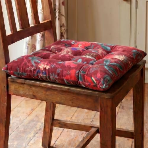 Samt Steppkissen, Stuhlkissen, Sitzauflage, 40x40 cm, weich, weinrot | 100% Baumwolle, handgefertigt, einzigartiges Design, pflegeleicht, ideal für Stühle oder als Bodenkissen
