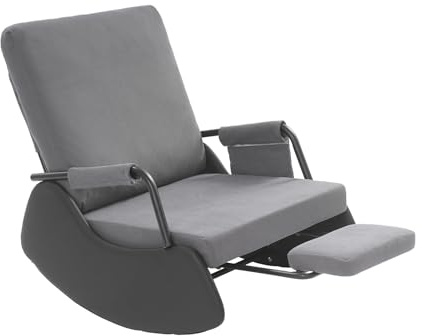 Gungstol, justerbar gungstol, gungstol med armstöd och fotstöd, justerbar solstol, 3 nivåer justerbart ryggstöd, relaxstol för vardagsrum (mörkgrå + svart)