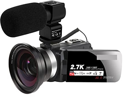 QZCX Cámara Digital, Camcorder de cámara de Video 2.7K 3 0mp Cámara de Vlogging Digital 3.0 Pulgadas de la grabadora de Pantalla de Flip de 3.0 Pulgadas con micrófono(32G SD Card,Bianco)