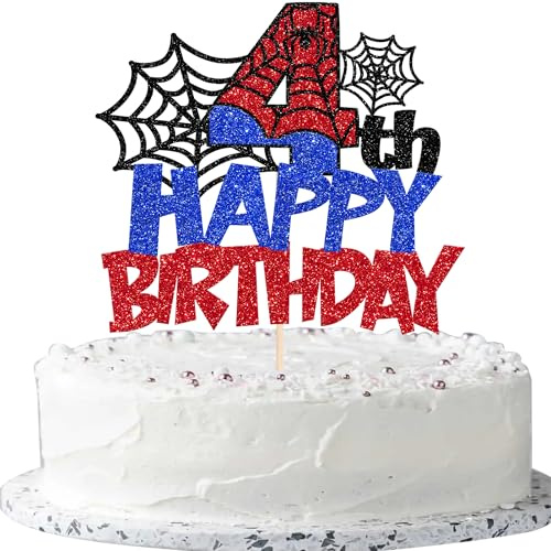 Xsstarmi 1 Pack Happy 4th Birthday Cake Topper Glitter Boys Kids Happy 4th Birthday Party Cake Decorations Supplies