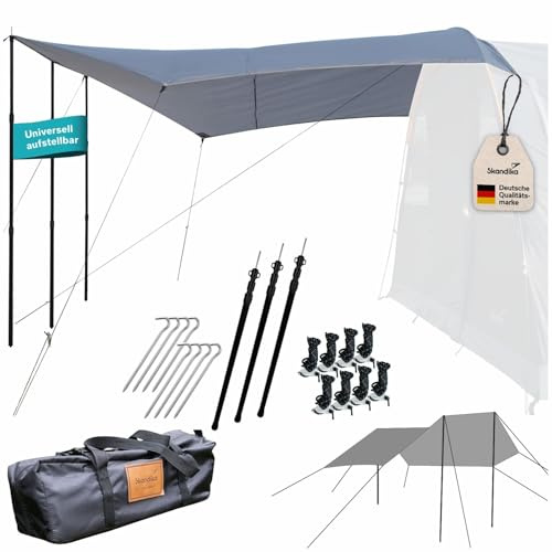 Skandika Sonnensegel Spirit 390 x 400 cm | Wetterschutz mit Teleskopstangen, wasserdicht 3000 mm Wassersäule, UPF 50+ | Sonnenschutz, Vordach für Zelt, Camping, Outdoor, Wandern, Garten (390 x 400 cm)