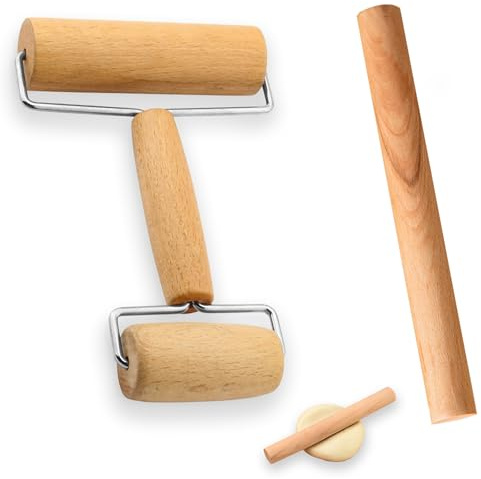 2 Stücke Nudelholz Set, Teigroller Holz mit Zwei Rollen | Klein und Mittel Teigrolle, Hand Rollen für Pizza, Desserts und Teigtaschen