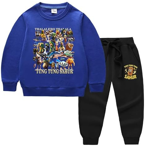 MissFox Survetement Italian Brainrot Enfant, Ensemble Jogging avec Hoodie et Pantalon Streetwear, Style Tung Tung Tung Sahur, Survêtement Mode pour Filles et Garçons