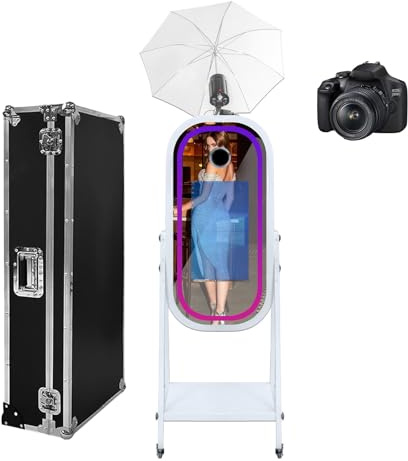 Photomaton miroir avec parapluie doux et léger, écran tactile de 54,6 cm, appareil photo reflex numérique avec étui de transport pour événement, location, fête de mariage (machine + appareil photo)