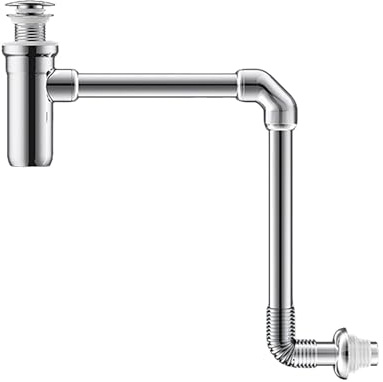 YWJFSA Syphon Cuisine Evier avec Trop-Plein,Bouchon Clic-Clac,Anti Odeur,Siphon en T Réglable,Tuyau de Vidange Flexible Siphon de Lavabo salle de bain,1 1/4,Chromé