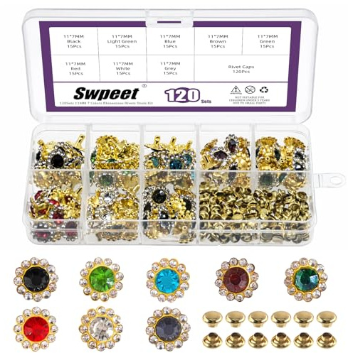 Swpeet 120 set 8 colori sole fiore strass rivetti Studs assortimento Kit, rivetto di cristallo, cuoio bottoni di cristallo rivetti, diamante Spikes Nailhead Studs per Borsa Borsa Scarpe Cuoio
